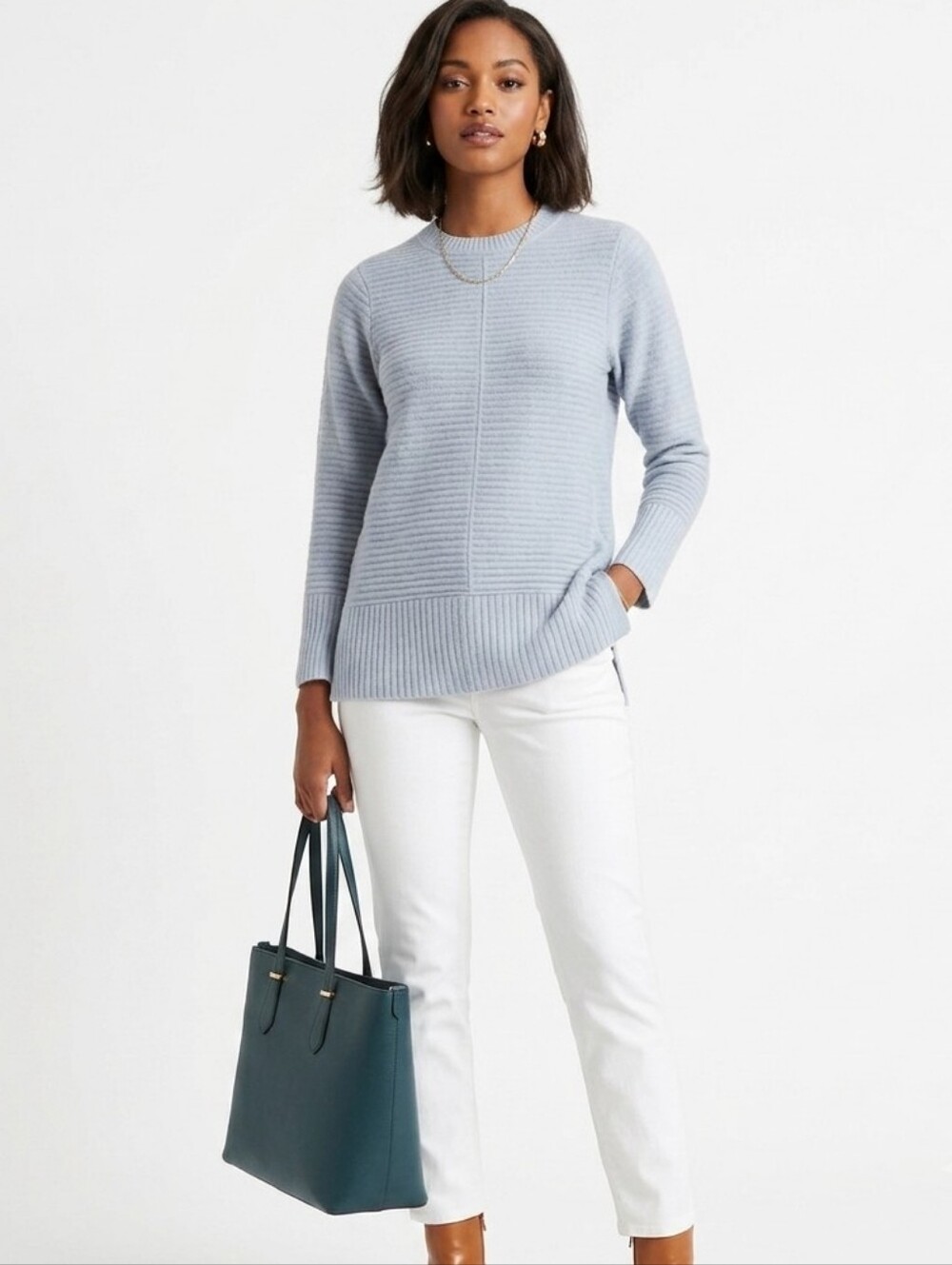 Nine West Sparkle Ribbed Knit Sweater Pastel Blue XS - Picture 2 of 13